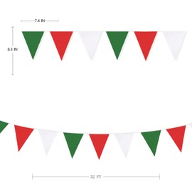 PinkBlume Green Red and White Christmas Triangle Flag, Cloth Garland Banner, Party, Decoration, Approx. 32.8 ft (10 m), Red Green White, Wedding, Birthday, Picnic, Outdoor Flag, Children's Room Decoration, Christmas Eve, Carnival New Year, Festival Decor