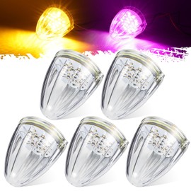 Partsam Cab Light, 5Pcs 21 LED Dual Color Chrome Torpedo Cab Marker Roof Running Top Light, Replacement for Heavy Duty International Truck, for Kenworth/Peterbilt/Freightliner/Mack (Amber/Purple)