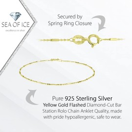 SEA OF ICE Yellow Gold Flashed Sterling Silver 1mm Diamond-Cut Bar Station Rolo Chain Necklace, Size 18"