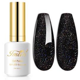 Imtiti Glitter Gel Nail Polish, 0.5 Fl Oz Black Glitter Gel Polish Soak Off LED U V Iridescent Shimmer Sparkle Nail Gel Polish DIY Nail Art Starter Manicure Salon Gel Nail Polish Kit for Women Girls