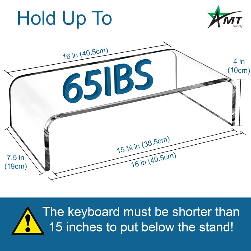 AMT Premium Acrylic Clear Monitor Stand Laptop/PC/Multimedia Monitor Riser for