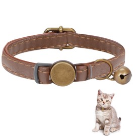 Leather Cat Collars with Bells, Safety Lightweight Pet Kitten Collars, Soft Adjustable Leather Kitten Collar for Most Cats and Small Dogs