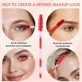 Varitas de Rímel, 200 Piezas Varitas de Rímel Aplicador Juego de Cepillos para Cejas Extensión de Pestañas Herramienta de Cepillo Cosmético para Extensiones de Pestañas Spoolies(Gran rojo)