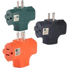 GFQHF 3 Way Plug Adapter - UL Listed - Outdoor Outlet Splitter 3 Prong - Electrical Outlet Extender, Wall Outlet Expander, Outdoor Heavy Duty Triple Plug Outlet Adapter 3PCS (Green, Orange, Black)