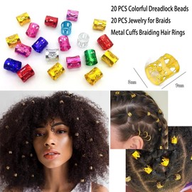 Braiding Hair Extensions Tool 1 Pack Latch Hook Crochet Needles for Crochet Hair Extensions 20 Pcs Metal Colorful Dreadlock Beads Jewelry for Braids Dreadlock Rings Metal Cuffs for Braiding Hair