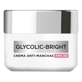 L'Oréal Paris Glycolic Bright Crema Hidratante de Día Anti Manchas con Protección Solar FPS30, con Ácido Glicólico y Niacinamida, Reduce y Previene Todo Tipo de Manchas, 50 ml.