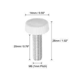 uxcell 30pcs M6 x 20mm Metric Male Thread Knurled Knobs, Thumb Screw Clamping Knobs Grip Plastic Handle Hand Knobs with Threaded Stud, White