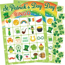 St.Patrick’s Day Bingo Game for Kids 24 Players Green Shamrock Party Game Supplies