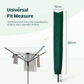 Pack of 2 Rotary Washing Line Cover Waterproof Fabric with Zip 165x15cm Durable Rotary Outdoor Clothes Dryer Cover - Protective Weather Resistant Small Parasol Cover for Garden Dryer and Airer (Green)