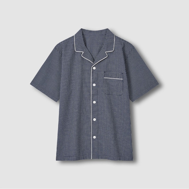 JAJU [JAJU] Men's Seersucker Pattern 5-Inch Pajama Set_Light Navy