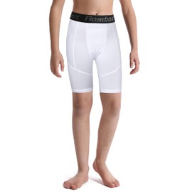 Roadbox Youth Boys Compression Shorts - Performance Athletic Base Layers Spandex Compression Underwear Sports Shorts White
