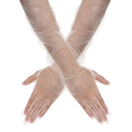 PENTA ANGEL Women Long Tulle Gloves Sheer Party Opera Bridal Wedding Lace Gloves for Girls Adults Hallowmas Dance Costume(Champagne, 70cm)