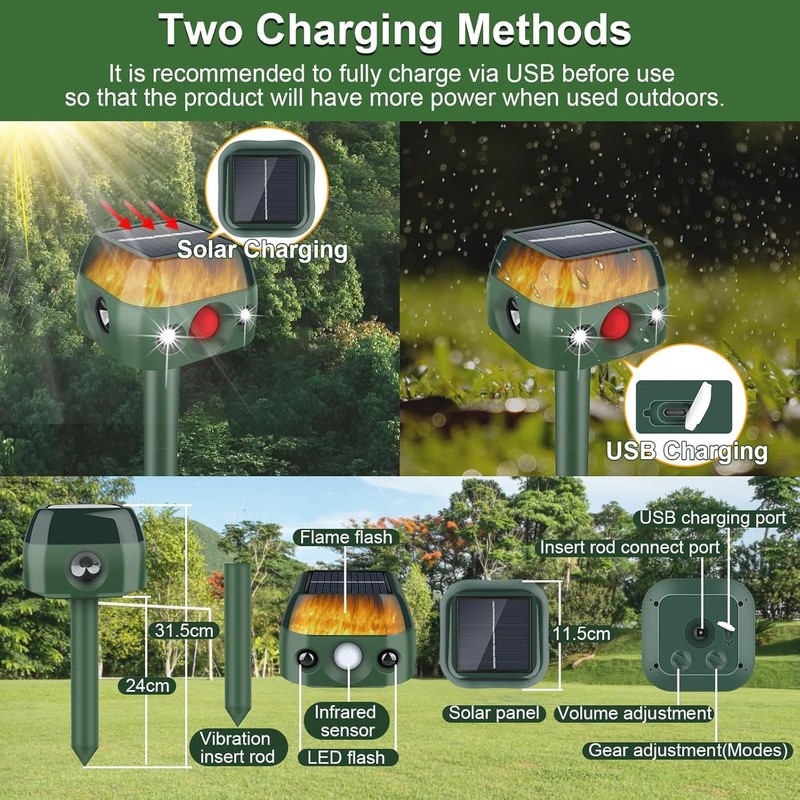 JNKNT Ultrasonic Animal Repeller,360° Solar Pest Animal Repellent,Cat Repellent Outdoor