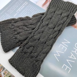 Qiuyan Fashion Warm Soft Comfortable Wrist Gloves Winter Fingerless Hand Warmers Women Girls Stylish Arm Gloves Mitten Knit Crochet Arm Warmers with Thumb Hole for Work Outdoor Gifts - Dark Grey