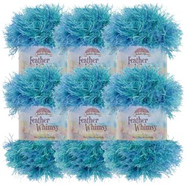 JubileeYarn Feather Whimsy Eyelash Yarn - 50g/Skein Fine Polyester Fur - Arctic Blue - 6 Skeins