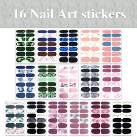 WOKOTO 16 Sheets Marble Nail Polish Stickers Full Wraps, Gradient Gel Nail Strips for Women Gel Nail Art Stickers Full Cover Nail Polish Strips Stick On Nails Protector Nail Color Strips