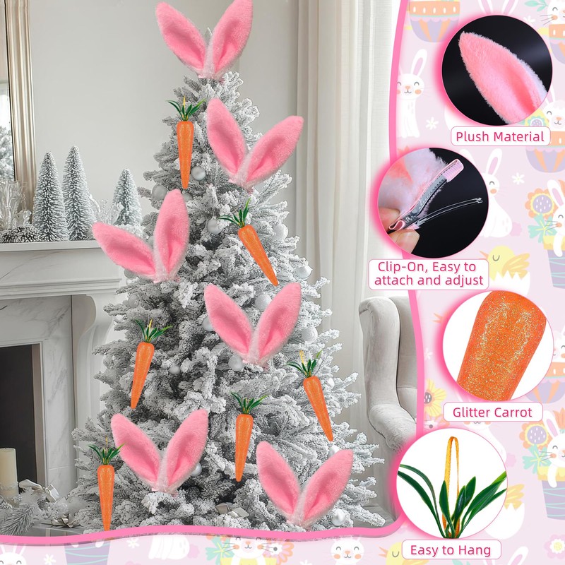 Sozize 12Pcs Easter Tree Decorations Bunny Ears and Carrots Set