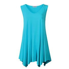 LARACE - playera sin mangas de talla grande para mujer, cuello en V, playera de verano, sin mangas, blusa holgada y fluida, Azul lago, M