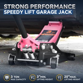 Auto Dynasty Hydraulic Low Profile Steel Floor Jack, Trolley Service Lift Car Garage Floor Jack, 3 Ton (6000 lbs) Capacity, Lifting Range 3" to 20", Pink