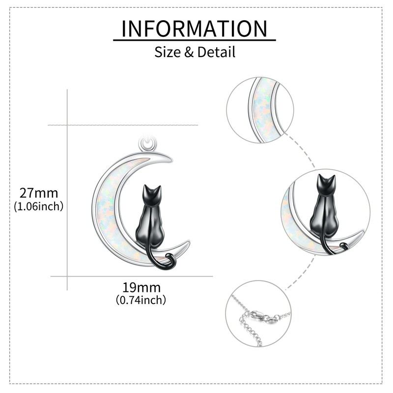URONE Black Cat Necklace for Women 925 Sterling Silver Moon