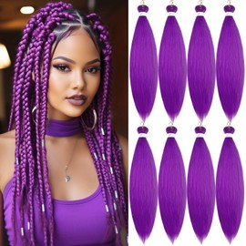 Pre-stretched Braiding Hair Professional Easy Crochet Braid Hair 26 Inch 8 Packs Hot Water Setting Soft Synthetic Braiding Hair(26 inch light purple)