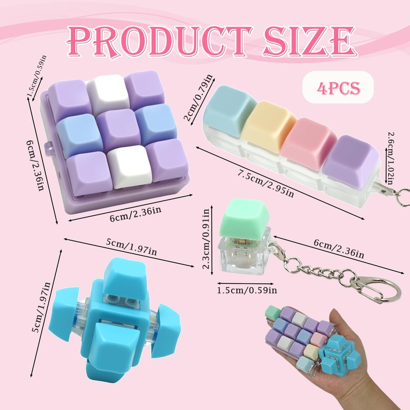MILAKE Keyboard Fidget Set, 4 Pcs Keyboard Clicker Cube with