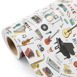 WRAPAHOLIC Classic Music Wrapping Paper Roll - Mini Roll - 17 Inch x 16.5 Feet - Vintage Jazz Musical Wrapping Paper Perfect for Musician, Music Lover, Birthday, Rockstar Band