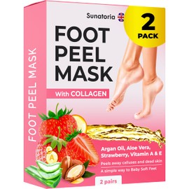 SUNATORIA Foot Peeling Mask - 2 Pack - Dermatologically Tested Foot Exfoliator - Instant Feet Scrubber Dead Skin, Callus Remover, Dry Cracked - Foot Peel Mask make Soft Baby Feet (Strawberry)