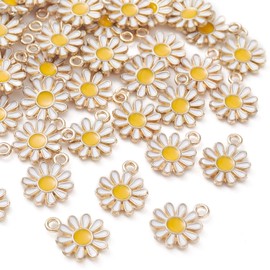 KitBeads 100pcs White Flower Charms Mini Floral Chrysanthemumm Charms Enamel Alloy Daisy Charms for Jewellery Making Bracelets Necklace