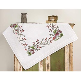 KAMACA Embroidery Kit Tablecloth Fly Mushroom Cross Stitch Pre-Drawn Cotton Embroidery Set with Embroidery Template (Tablecloth 80 x 80 cm)