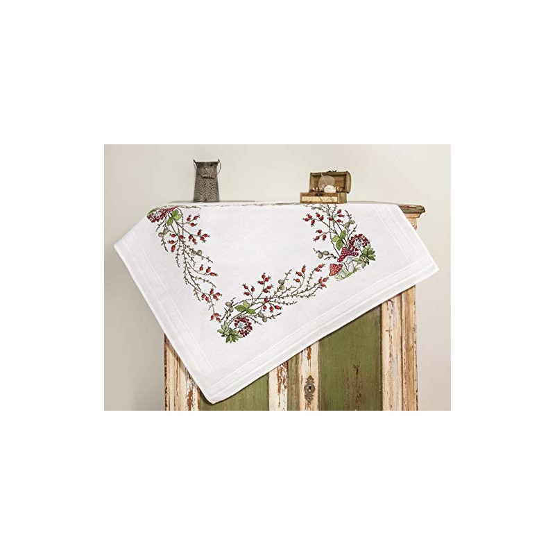 KAMACA Embroidery Kit Tablecloth Fly Mushroom Cross Stitch Pre-Drawn Cotton