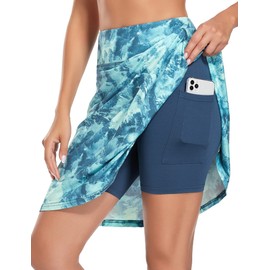 KORALHY Women's Golf Skirts & Skorts, Women's 20" Knee Length Skorts Skirts Tennis Athletic Girls Sports Casual Skorts Pocket Stretchy High Waist Running Skirt Built in Shorts XXL
