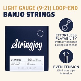 Stringjoy NW0921 Banjo Strings 5 String Set, Light Gauge Nickel Wound (9-21), Banjo Accessories, Exceptional Sound, Perfect for 5 String Banjo Beginners & Professionals