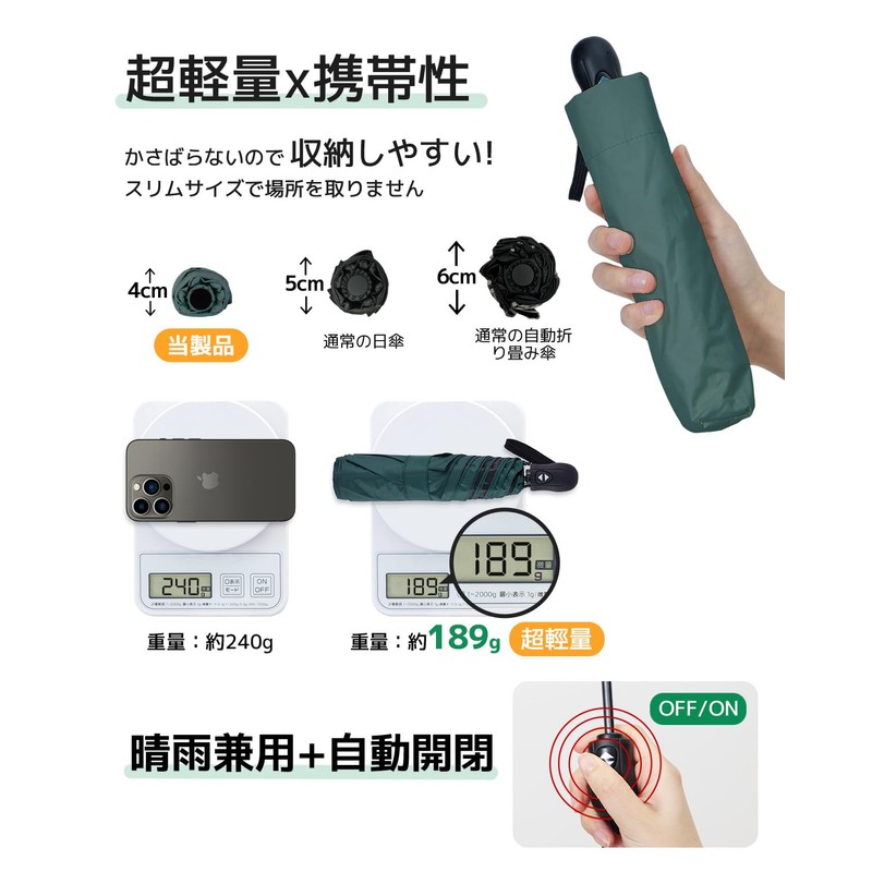 Ultra-Lightweight Umbrella, Weighs 6.7 - 7.9 oz (189 - 199