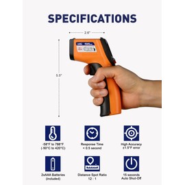 SMART JERRY - Infrared Thermometer Gun | Non-Contact Digital Temperature Gun with -58°F to 788°F Range for Cooking, HVAC | Industrial & Home Use | Instant-Read with Backlit Display