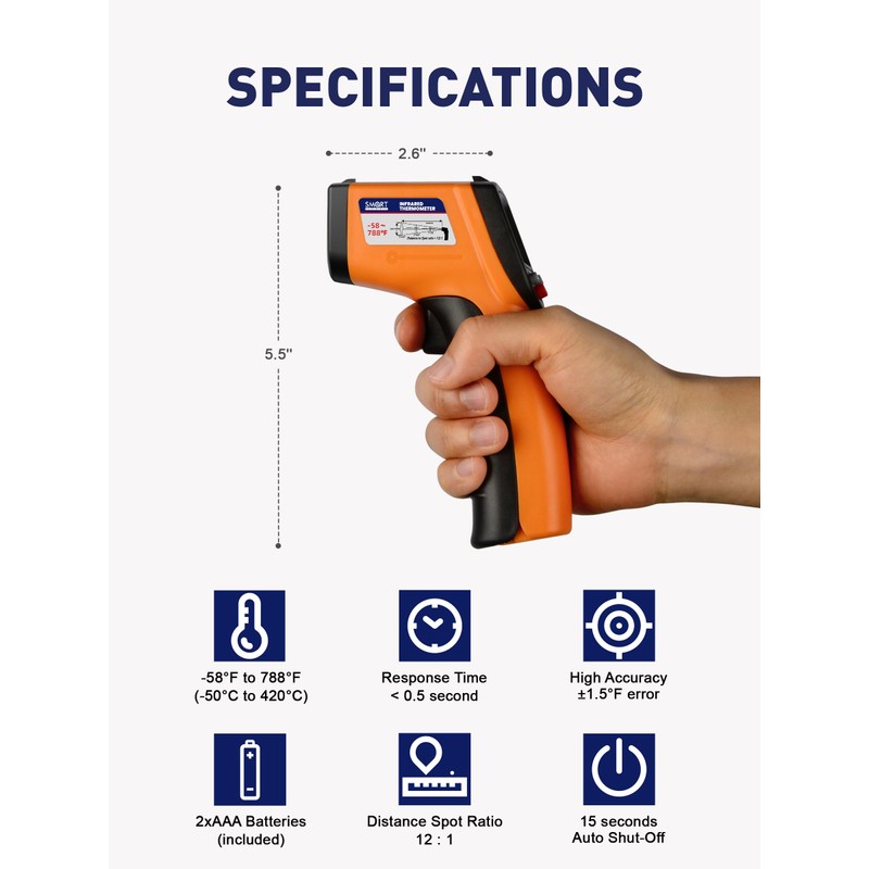 SMART JERRY - Infrared Thermometer Gun | Non-Contact Digital Temperature