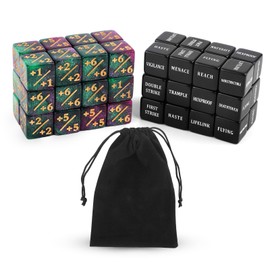 BOXOB 48stk Fähigkeiten-Schlüsselwörter-Zählwürfel, Kreaturenstatistik-Buff Loyalitätswürfel-Token Magic Life-Zähler für MTG TCG Kartenspielzubehör mit Samtbeutel Tischspiele Versammlungspartys