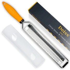 Deiss PRO Citrus Lemon Zester & Cheese Grater — Parmesan Cheese, Lemon, Ginger, Garlic, Nutmeg, Chocolate, Vegetables, Fruits - Razor-Sharp Stainless Steel Blade + Protect Cover - Dishwasher Safe