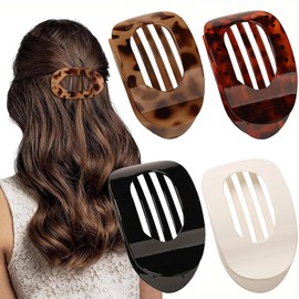 HERBINSOLS 4PCS Flat Hair Clips Women - Flat Hair Claw Clips for Thick Hair - Curved Design Duckbill Hair Clips Large - Glossy Strong Hold Flat Claw Clips,Lightweight & Comfortable