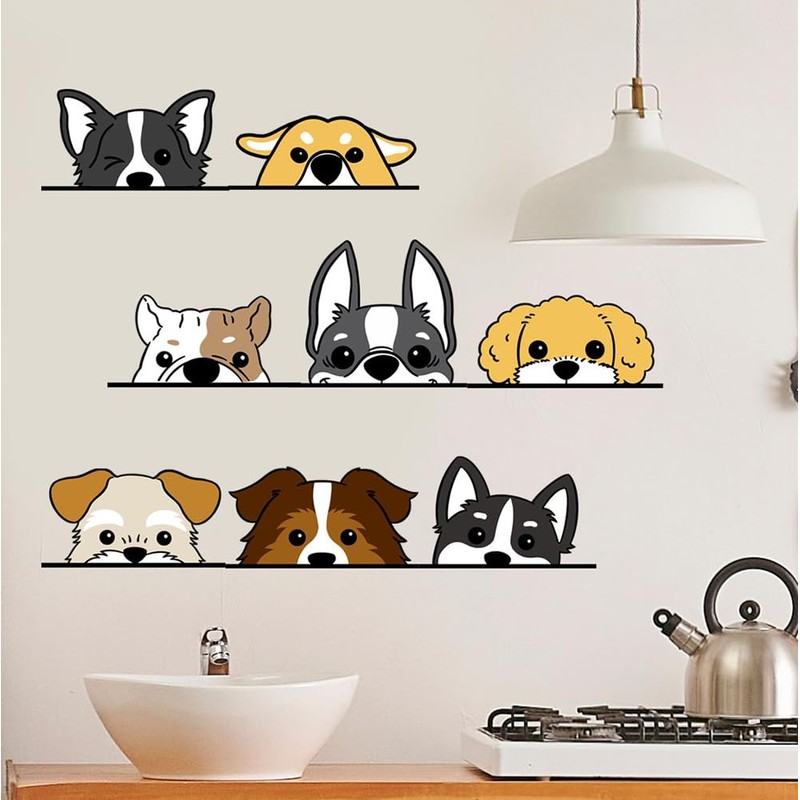 Fujitoya 8 Piece Dog Wall Sticker Car Monotone Bath Removable