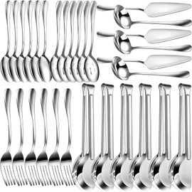Thenshop 30 Pcs Stainless Steel Serving Utensils Set Serving Flatware Set Include Large Serving Spoons Slotted Spoons Serving Forks Soup Ladle Pie Server and Serving Tongs for Buffet Party (Silver)