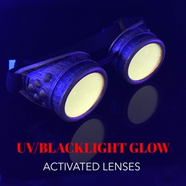 Steampunk Goggles UV Glow Rave Glasses 3D Prism Effect EDM Rainbow Kaleidoscope Style, neon Orange Lenses