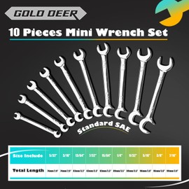GOLD DEER 10 Pcs Mini Double Open End Wrench Set Standard SAE 5/32"-7/16" Extra Slim Open End Angle Wrench with Storage Roll Pouch, Small Double Open End Spanner Wrench Set Ignition Wrench Set
