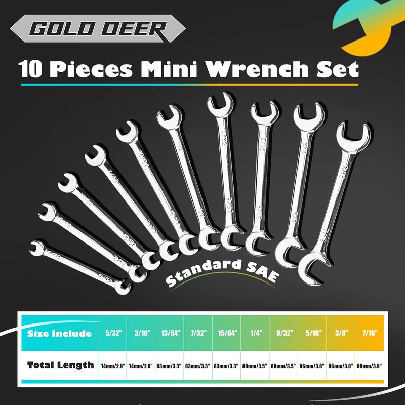 GOLD DEER 10 Pcs Mini Double Open End Wrench Set