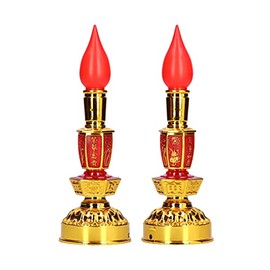 Candle Lamp, Flower Buddhist Light LED Consumption Chinese Style Traditional Retro Buddhist Decor Lamp for Buddhist Temples Yoga Studios(Double Bright Electric Candle)