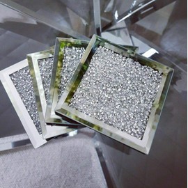 PRESTINE Glamorous & Glitzy Set of 4 Crushed Crystal Coasters Diamante Effect