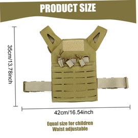 Kids Vest, Waterproof & Wear-Resistant Nylon Vest with Adjustable Belt One Size Airsoft Kids Costume with Hidden Pocket for Outdoor Hunting Training, Khaki Security Guard