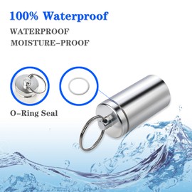 FULLGUEEN Portable Pill Holder Keychain,Aluminium Alloy Waterproof Pill Boxes Container for Purse Pocket,Small Daily Pill Case for Outdoor Travel Camping-Silver