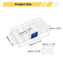 MroMax PP Component Storage Box 130x70x22mm Plastic Organizer Adjustable Container 10 Removable Grids Tool Boxes for Electronic Component Small Accessories Transparent Color 1Pc