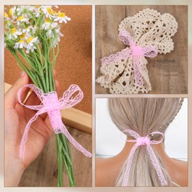 30 Yards 0.6 Inch Wide Sewing Lace Ribbon Pink Lace Ribbon Roll Flower Fabric Sewing Crafts Trim for Wedding Decoration, Bouquet, and Gift Packaging